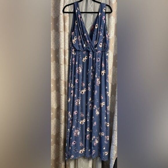 Downing Studio floral print maxi dress with front slit size 1x - Picture 1 of 5